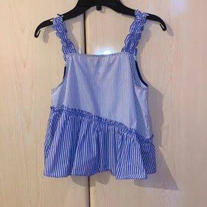 Zara Blue and white striped ruffle top